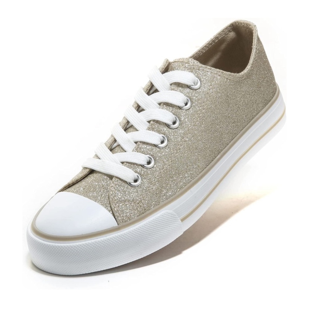 Gold Glitter Canvas Shoes Low Top Lace Up Non Slip Sneaker